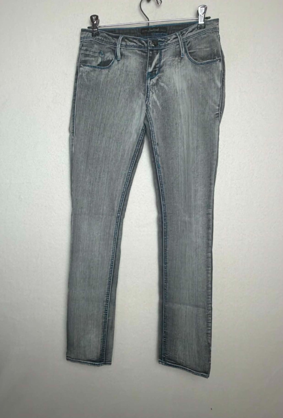 Southpole Gray Wash Denim Skinny Jeans Turquoise Stitching Juniors Size 3